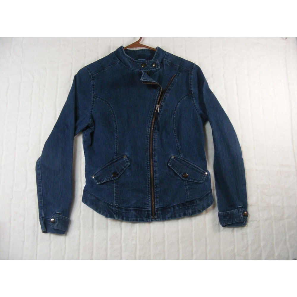 Westbound Denim Moto Jacket Girls Size 8 Blue Excellent Asymmetrical Zip Stretch